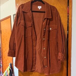 Time and Tru Rust Corduroy Shacket in Deep Orange